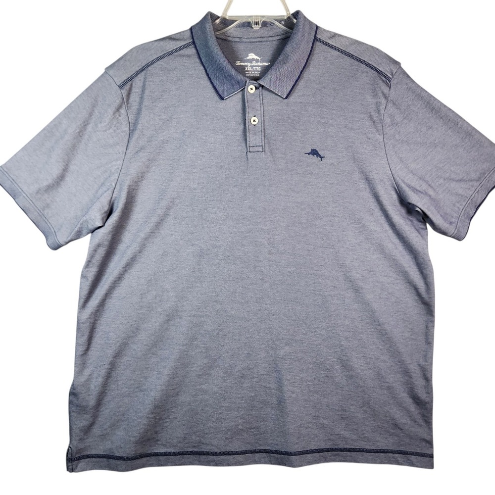 Tommy Bahama Men's XXL Polo Shirt Blue Supima Cotton Performance Short Sleeve